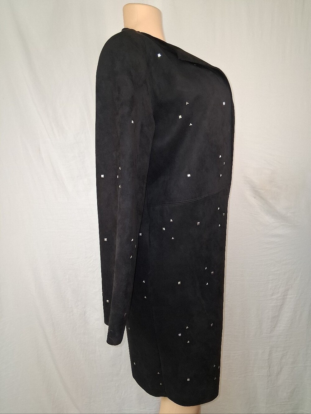 Zara Black Suede Long Trench Coat with Silver Studs - Picture 8 of 17